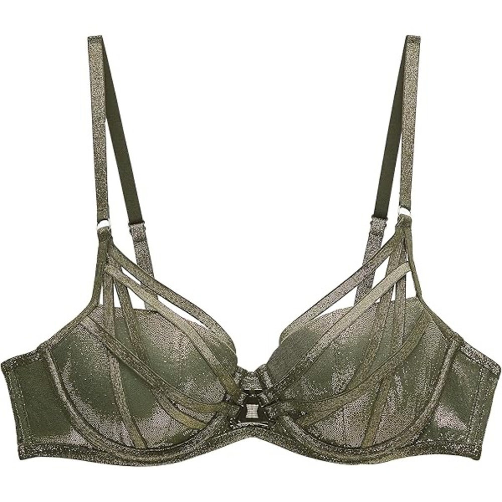 Savage X Fenty Going Platinum Mesh Caged Demi Bra Shimmery Green NWT Size 36B